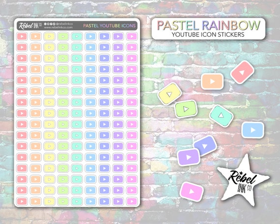 Youtube Icon Stickers Pastel Rainbow Social Media Planner Etsy