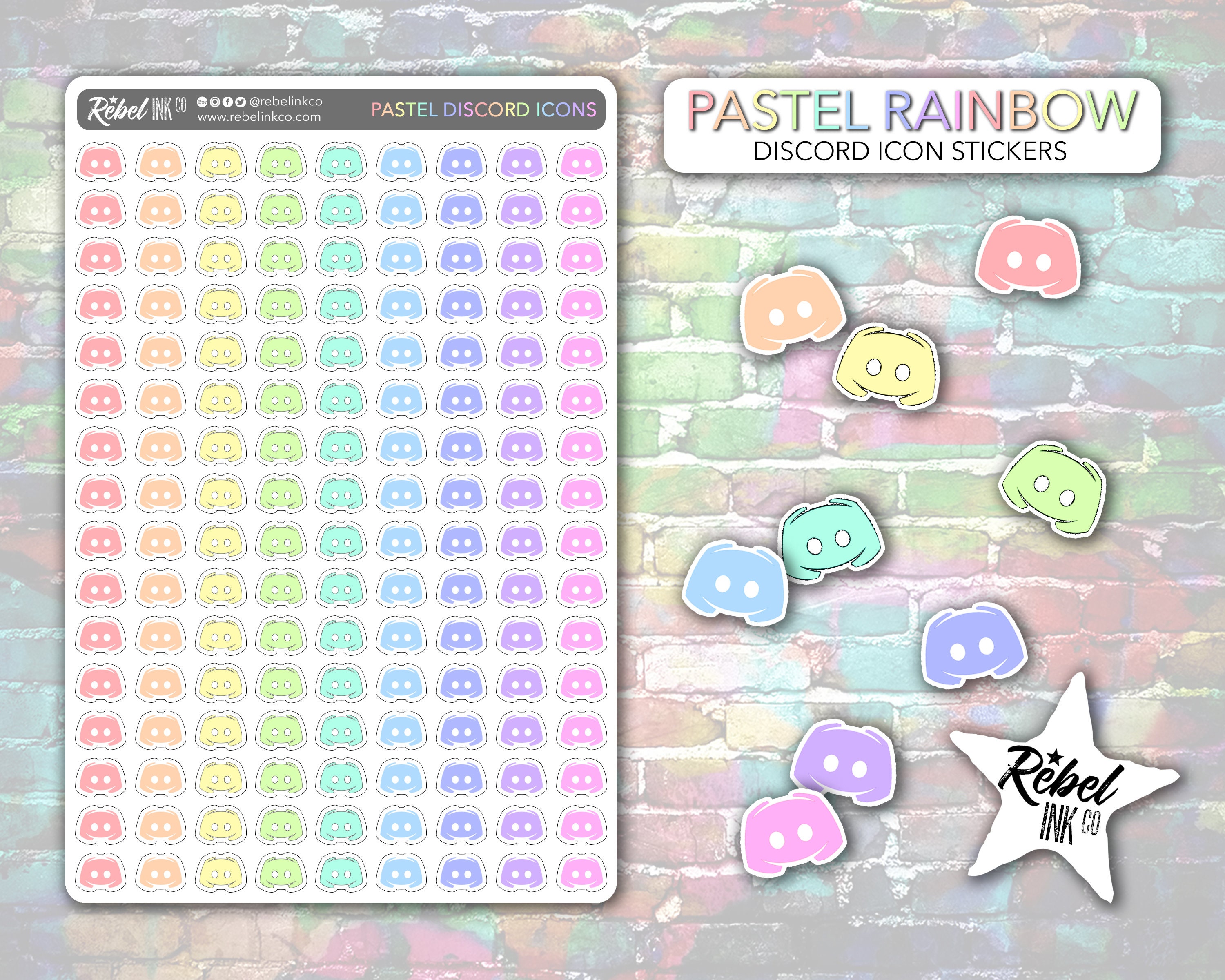 Discord Icon Stickers Pastel Rainbow Social Media Planner Etsy