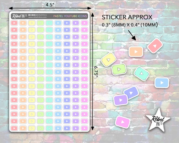 Youtube Icon Stickers Pastel Rainbow Social Media Planner Etsy