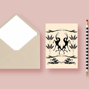 Conjunto de cartões em branco inspirados na selva, papelaria elegante sobre vida selvagem e botânica para amantes da natureza, mitologia e entusiastas da arte