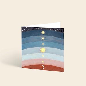 Handgeschilderde digitaal gedrukte vierkante blanco kaartenset met zon, maan en sterren briefpapier voor liefhebbers van astrologie en tarot