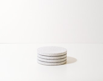 White Terrazzo Coaster Set | Minimalist Circle Coasters | Industrial Style | Handmade Home Decor | Christmas Gift