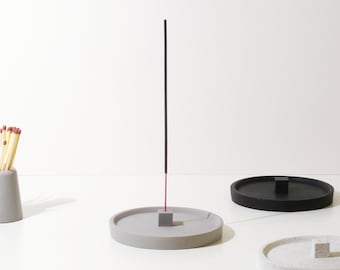 Round Concrete Incense Holder with Cube | Minimal Style Incense Burner | Concrete Incense Stick Holder | Gift | Homeware