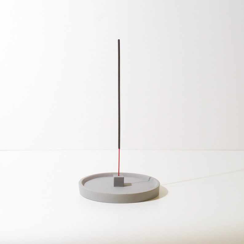 Round Concrete Incense Holder with Cube Minimal Style Incense Burner Concrete Incense Stick Holder Gift Homeware Gray