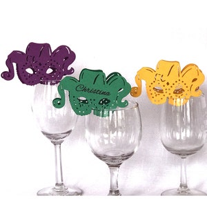 Mardi Gras Mask, Stemware Decorations, Wine Glass Decorations, Party Decorations, Place Cards for Your Dinner Celebrations - Mardi Gras