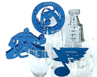 Zestaw St. Louis Blues Hockey Variety Pack, dekoracje na kieliszki, dekoracje na kieliszki do wina, dekoracje imprezowe, karty miejsc na kolacje