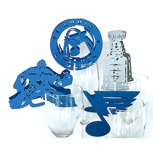 St. Louis Blues Hockey Variety Pack, Decoraciones stemware, Decoraciones de copas de vino, Decoraciones de fiesta, Tarjetas de lugar para celebraciones de cena