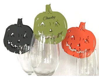 Dekoracje na kieliszki do wina, dekoracje na Halloween Jack-O-Lantern, karty miejsc/dekoracje na kieliszki, dekoracje na przyjęcia
