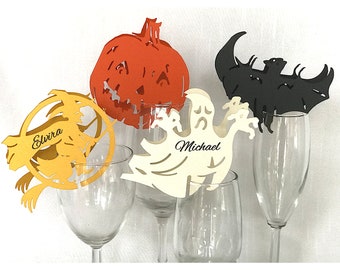 Zestawy na Halloween, Karty miejsc / Dekoracje kieliszków, Dekoracje kieliszków do wina, Dekoracje imprezowe na kolacje