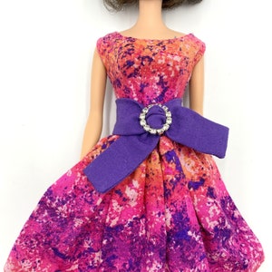 OOAK Handmade Dress fits Barbie 12&quot; Vintage Silkstone Doll Belted Dress Tie Dye Purple Orange
