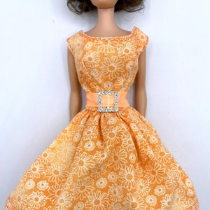 OOAK Handmade Dress fits Barbie 12&quot; Vintage Silkstone Doll Belted Dress Orange Floral