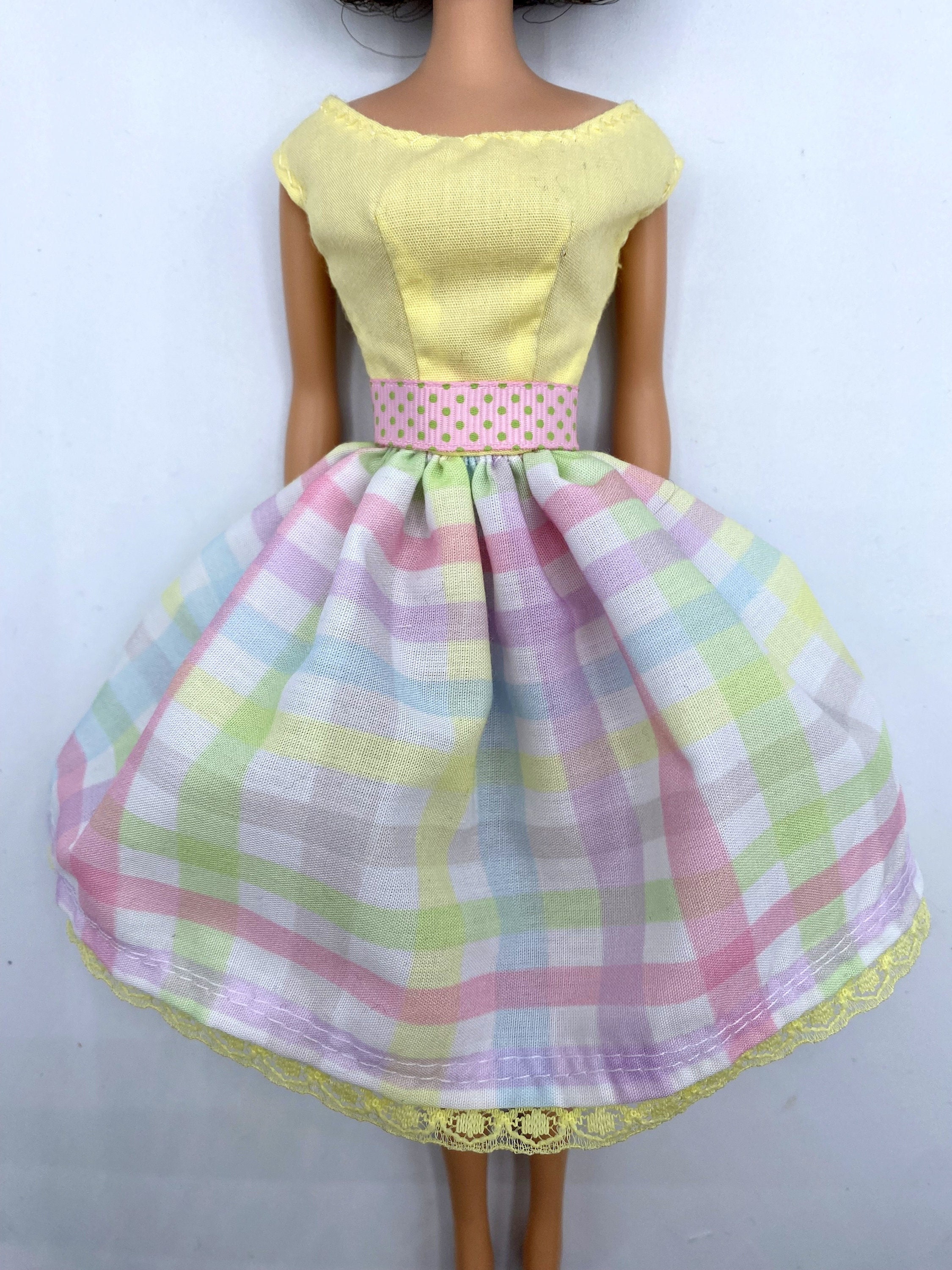 Barbie Pink Plaid Dress for Doll - Etsy