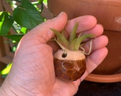 Little tiny handmade ceramic hanging planter miniature pottery small car rear view mirror plant