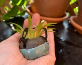 Little tiny wheel thrown ceramic hanging planter miniature pottery small plant car rear view mirror