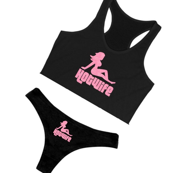 Hotwife Lingerie Set Slutty Clothing Mudflap Girl Shirt Crop Top Thong Pajama Outfit