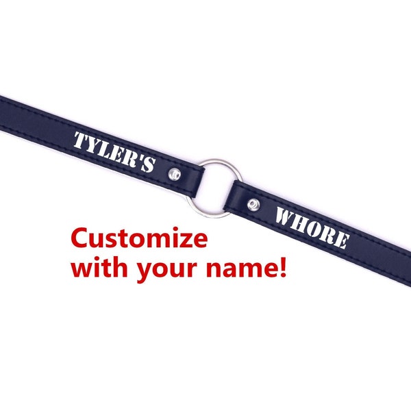 Custom Collar Choker Personalized BDSM Gear Jewelry Submissive Kink Fetish - Faux Leather Your Whore Collar