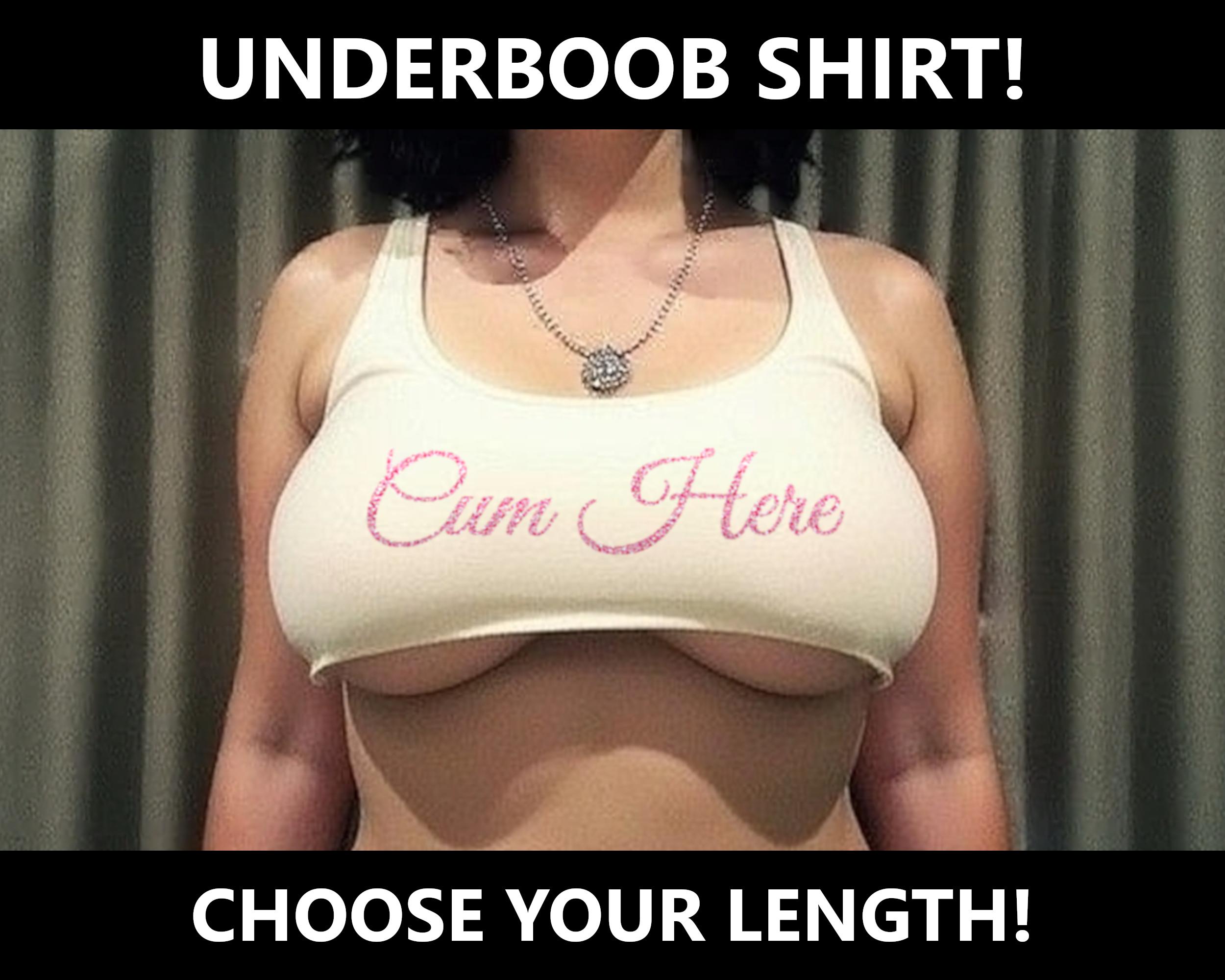 CumHere Glitter Underboob Shirt Custom Length Crop Top Slutty Clothing
