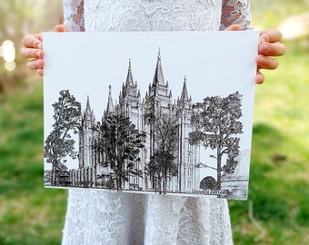 Salt-Lake-Tempel Kunst: Stippen Zeichnung LDS Taufgeschenk (Digitaler Download)