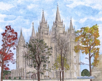 HLT Salt Lake Temple Stipple Zeichnung, digitaler Download Druck, HLT Kunst