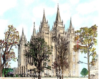 HLT Salt Lake Temple Stipple Zeichnung, digitaler Download Druck, HLT Kunst