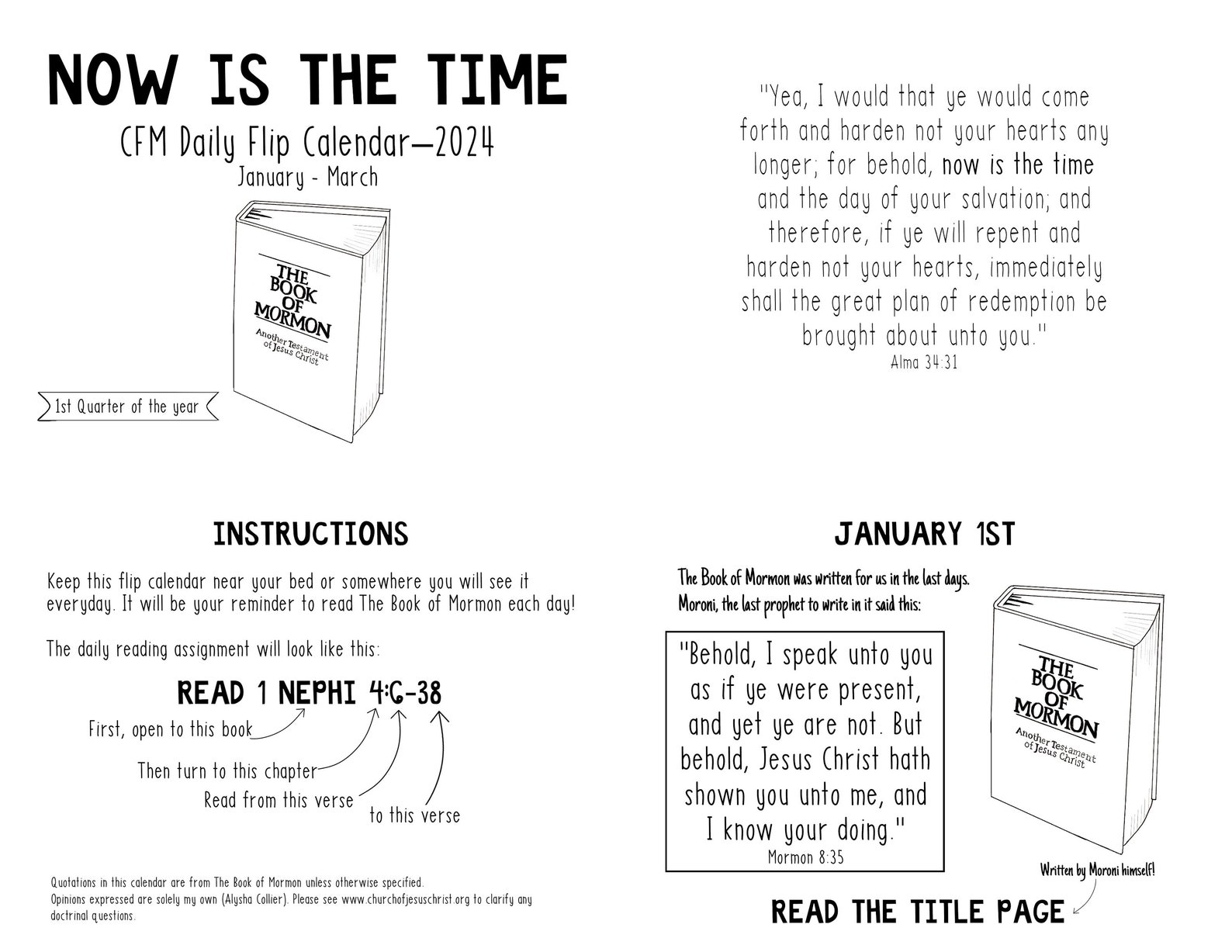 1st Quarter Come Follow Me 2024 Daily Flip Calendar for Kids and Teens