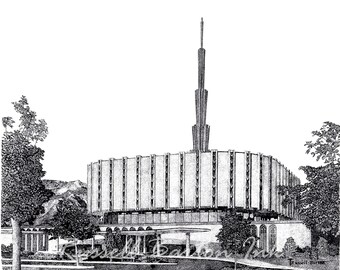 LDS Alte Ogden Temple Stippelzeichnung