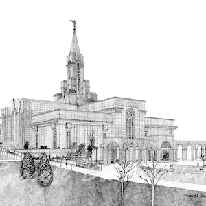 LDS Bountiful Temple Stipple Drawing