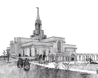 LDS Bountiful Temple Stipple Zeichnung