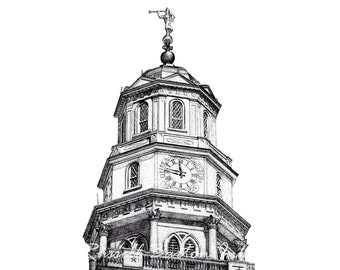 Nauvoo Tempel Turmspitze Stippelzeichnung: HLT Taufgeschenk (Digitaler Download)
