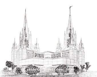 LDS San Diego Tempel Stipple Zeichnung, digitaler Download Print, LDS Art