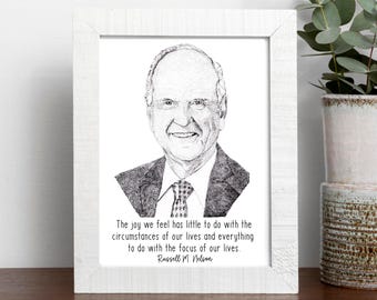 Russell M Nelson Stipple Zeichnung, Die Freude, die wir fühlen, 8x10, 11x14, 16x20 digitale Downloads