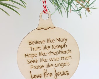 Christliche Holzverzierung | Glaube wie Maria | Christliches Weihnachtsgeschenk | Weihnachtsnachbar Geschenk