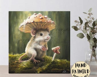 Mushroom Fantasy Art Print: Whimsical Woodland Animal Poster