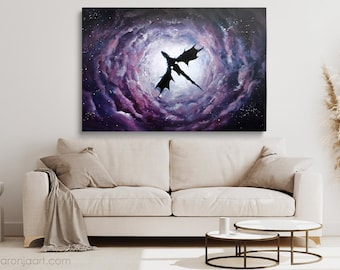 Alduin epischer Skyrim Kunstdruck auf Leinwand, Bilderrahmen, Wanddeko für Gamer