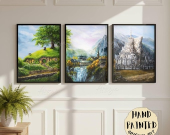 Epische fantasielandschapsprintset - handgeschilderde drieluik muurkunst Art BUNDEL, set van 3 kunstafdrukken