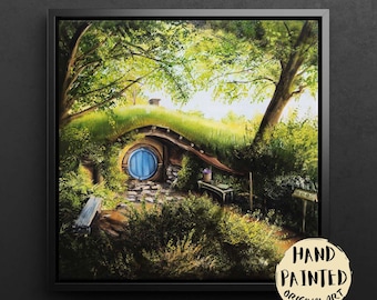 Le printemps dans la Comté - Impression d'art village verdoyant et confortable - Paysage fantastique printanier peint à la main