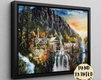 Fantasy Art-print Elven Valley – handgeschilderd berglandschap