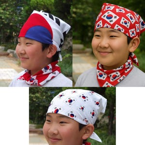 3-Piece Cotton Taegeukgi Headscarf Set | Korean Flag Bandana | 53×53 cm
