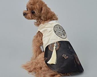 Traditional small Dog & Cat Hanbok – Cream  Black Royal Edition