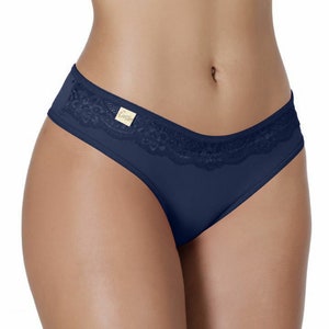 Delicate Quality Microfiber Tanga Panties Made In Brazil. Tanga Camila. Blue