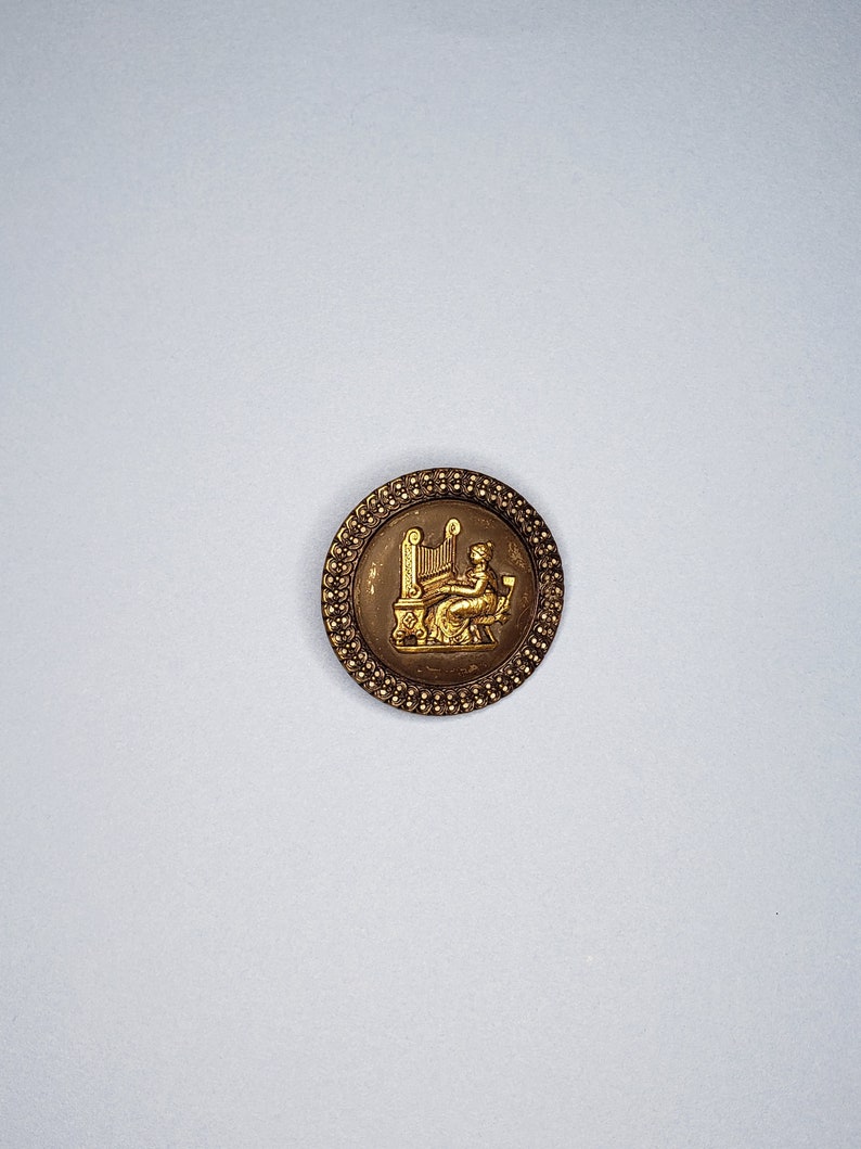 XXL Saint Cecilia Button Stamped Brass ~ Antique ~