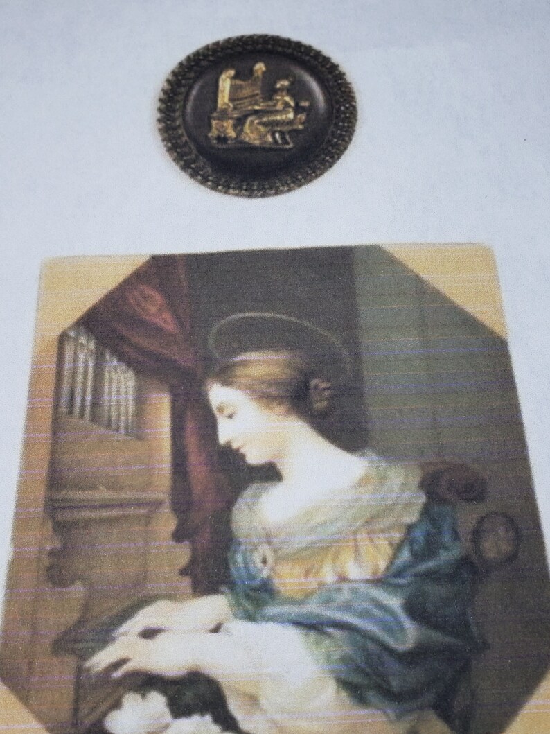 XXL Saint Cecilia Button Stamped Brass ~ Antique ~