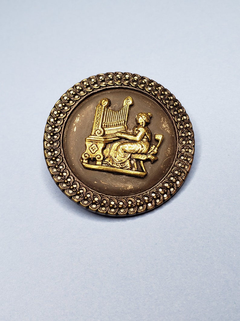 XXL Saint Cecilia Button Stamped Brass ~ Antique ~