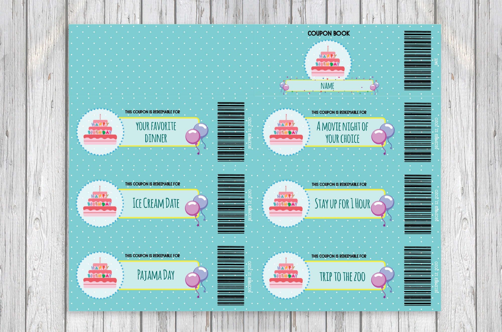 Printable Coupon Book Birthday Cake Themed Gift Editable Coupon Book ...