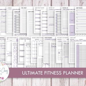 Paquete imprimible Fitness Planner - Rastreadores de salud, registros de ejercicio, planificación nutricional - Rastreador de pérdida de peso - Establecimiento de objetivos - Carta estándar