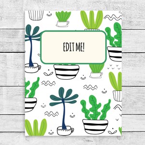 Planner Cover Printable - Cute Cactus Design - Editable Binder Covers ...