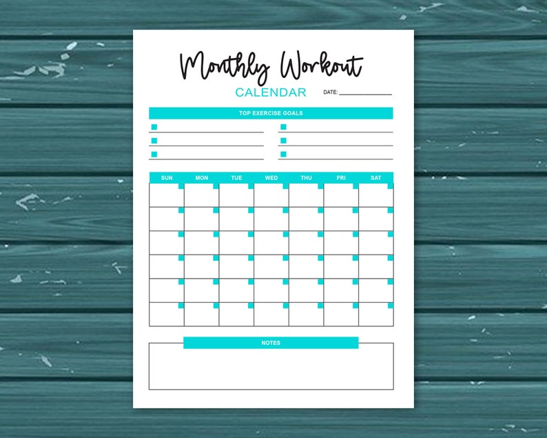 Fitness Planner Printable Monthly Workout Calendar Page | Etsy
