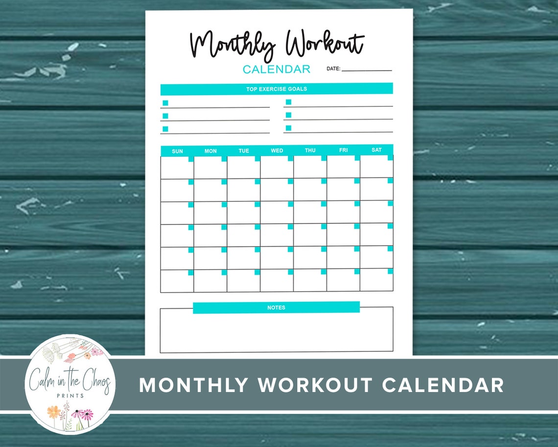 Fitness Planner Printable Monthly Workout Calendar Page | Etsy