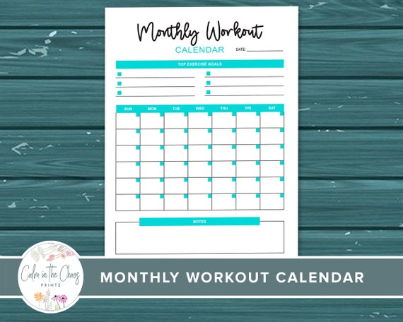 Fitness Planner Printable Monthly Workout Calendar Page | Etsy
