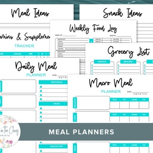 Fitness Planner Printable Bundle - Healthy Meal Planner Pages - Macro Meal Plan, Basic Meal Plan, Shopping List, Vitamins and Supplements